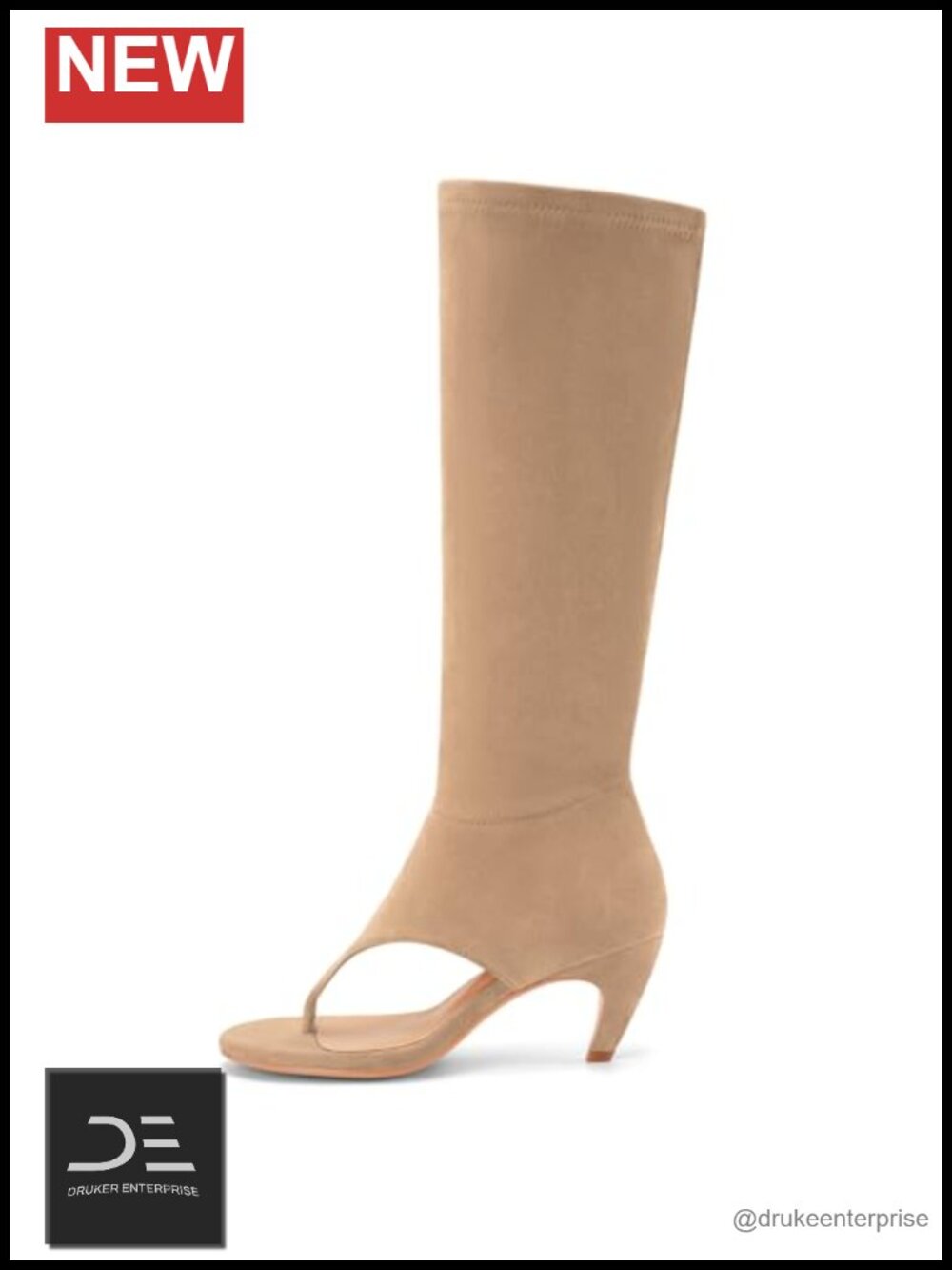 Women's Suede Kitten Heel Thong Sandals Knee High Boots Side Zipper